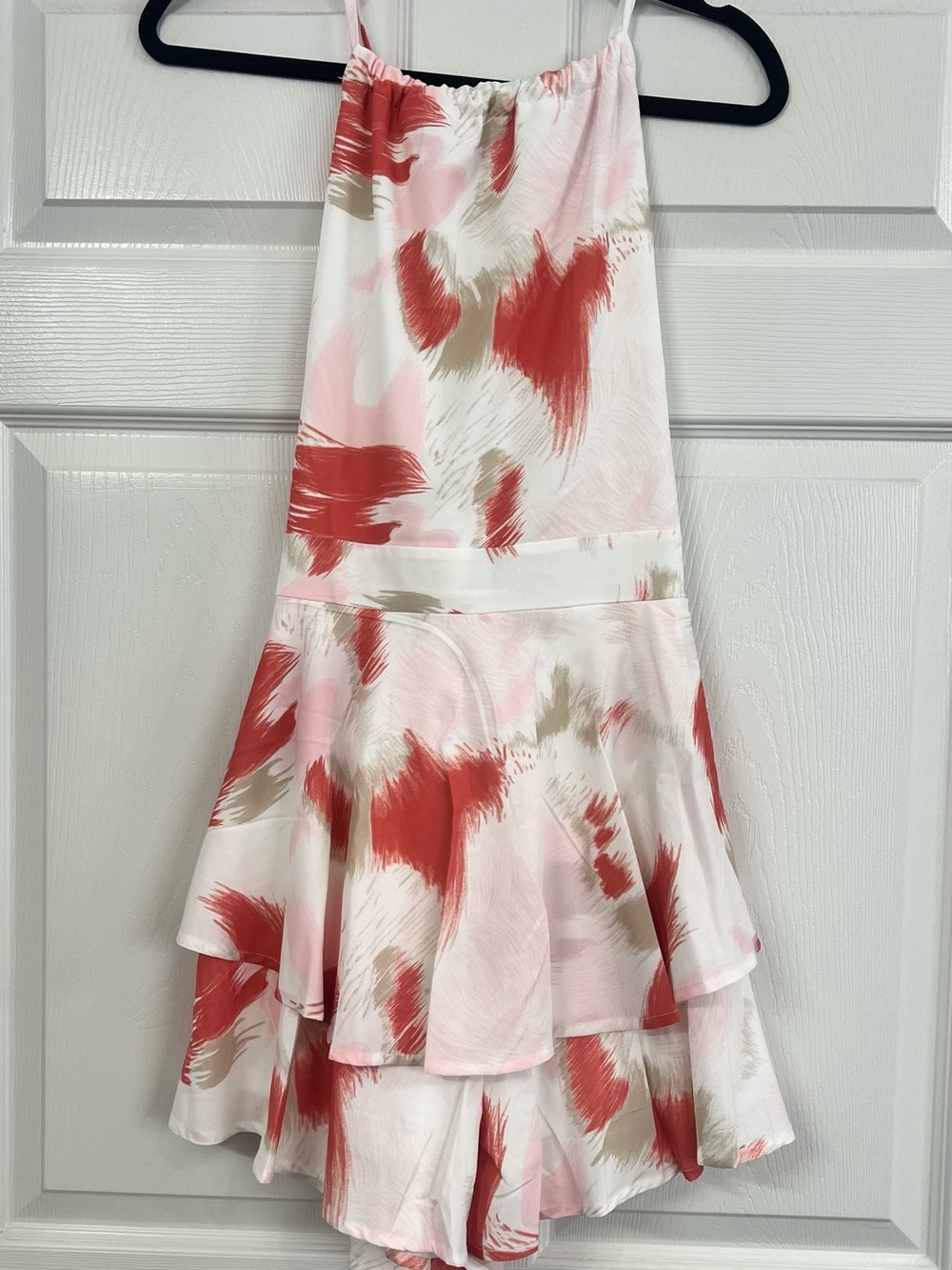 Adrienne Vittadini White Pink Red Brushstroke Tiered Sundress
